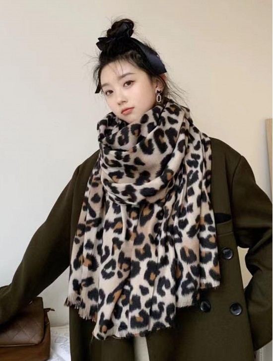 Soft Leopard Print Blanket Scarf